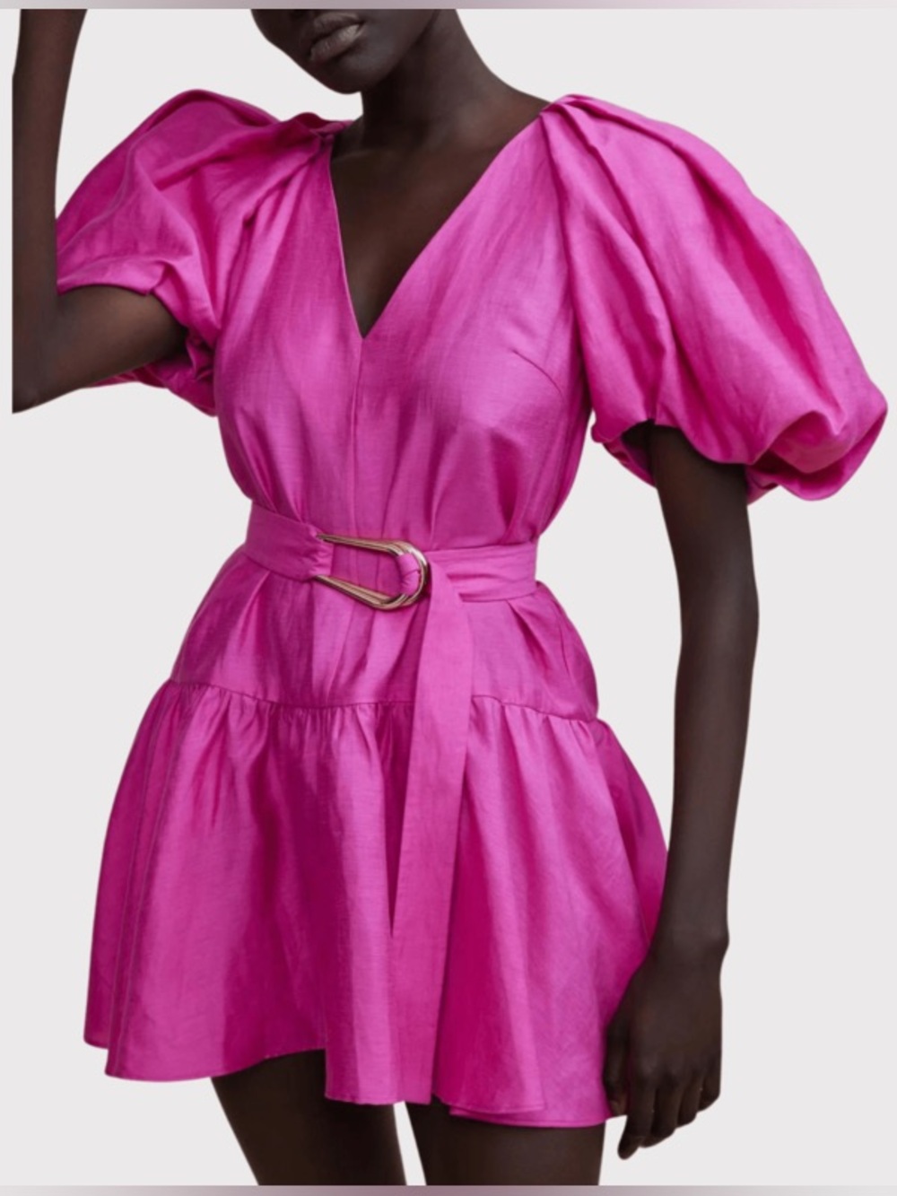 Acler Wheatland Dress Flamingo Pink Puff Sleeve Mini Dress US 4 AU 8